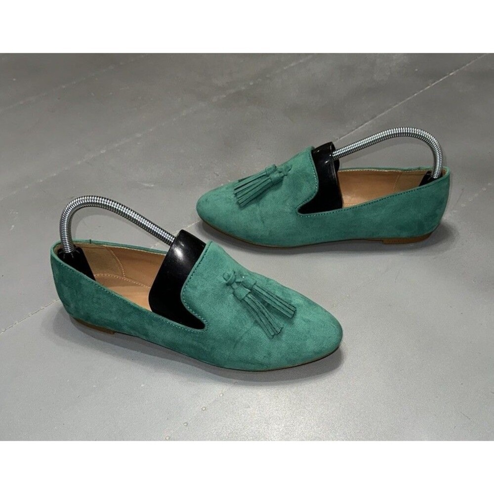 J.Crew Smoking Slippers Loafers Women’s Size 8 Green Tassel Faux Suede Preppy